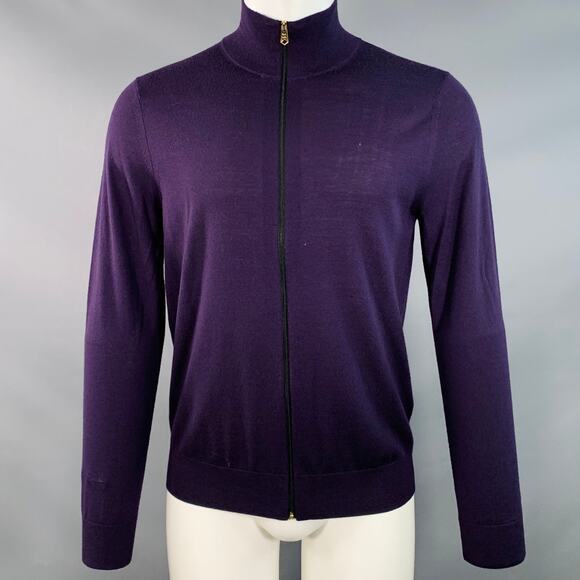 PAUL SMITH Size M Purple Merino Wool Zip Up Cardigan - Picture 1 of 8